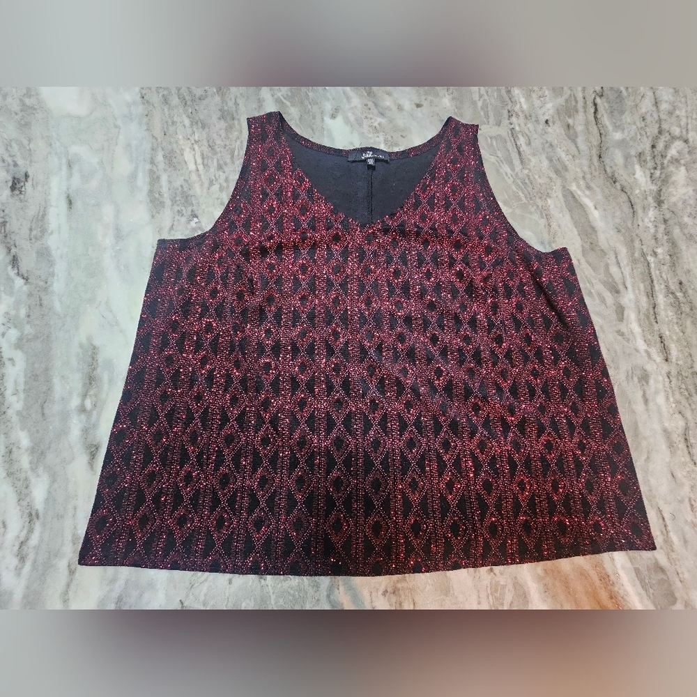 Jump Apparel Black & Red Glitter Sleeveless Tank Top Size 2X